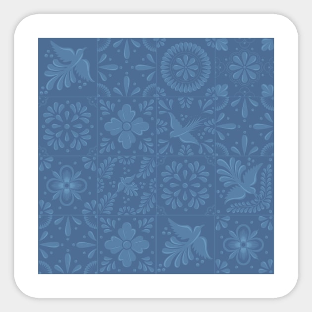 Classy Blue Talavera Tile Pattern by Akbaly Sticker by Akbaly